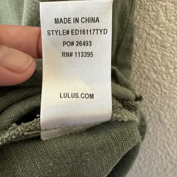 Lulu’s Linen Blend Dress Women’s Size L Olive Green Shirt Style Short Sleeves - Picture 8 of 12
